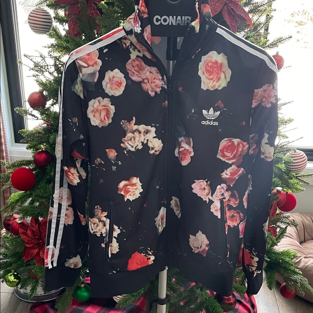 Adidas Women's Black Floral Bomber Jacket